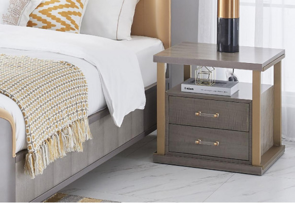 Bed nightstand 4-piece bedroom set design modern luxury beds group leather