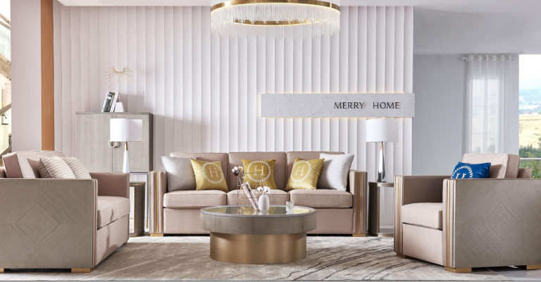 Designer couch seat upholstery 3+1 seater beige stainless steel set sofa velvet new