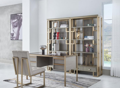 High-quality designer office furniture style set: table, armchair, display cabinet, 4-piece.