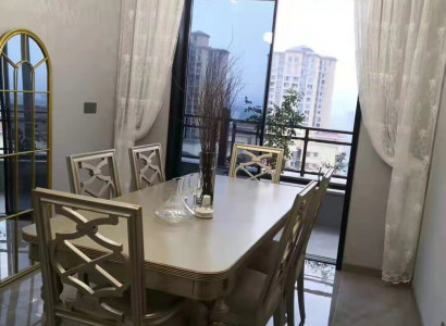 Dining room set, dining group, wood table, tables, 7-piece complete set, 6 chairs, dining table.