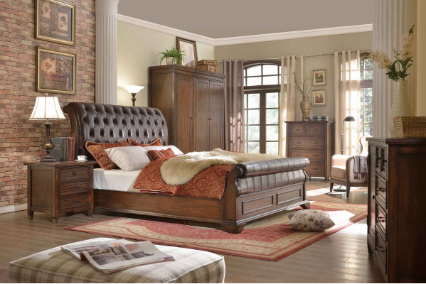 Bedroom bed bedside tables 3-piece set luxury beds wood double bed new