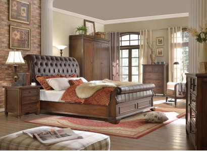 Bedroom bed bedside tables 3-piece set luxury beds wood double bed new