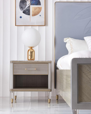 Luxury bed bedroom furniture 2x nightstand set beds Dubai hotel furniture