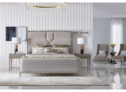 Luxury bed bedroom furniture 2x nightstand set beds Dubai hotel 3-piece set