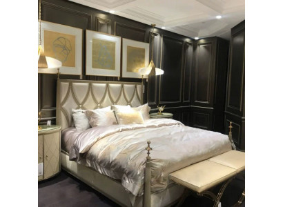 Classic bed Baroque Rococo hotel beds upholstered bed double bed leather