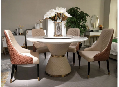 Round dining table + 4 armchairs, 5-piece set with seat cushion upholstery dining set