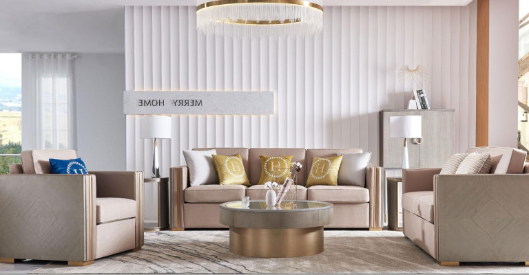 Three-seater design upholstered seating textile sofa 3-seater furniture beige new luxury furniture