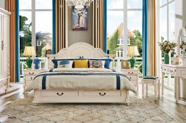 Bedroom set bed nightstand wardrobe chair dressing table design 6-piece set.