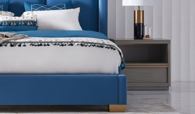 Bed Leather 2x Nightstand 3-piece Bedroom Set Furniture Modern Luxury