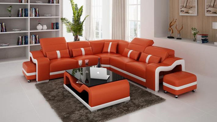 Design corner sofa couch leather L-shaped living landscape upholstery corner suite