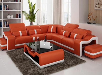 Design corner sofa couch leather L-shaped living landscape upholstery corner suite