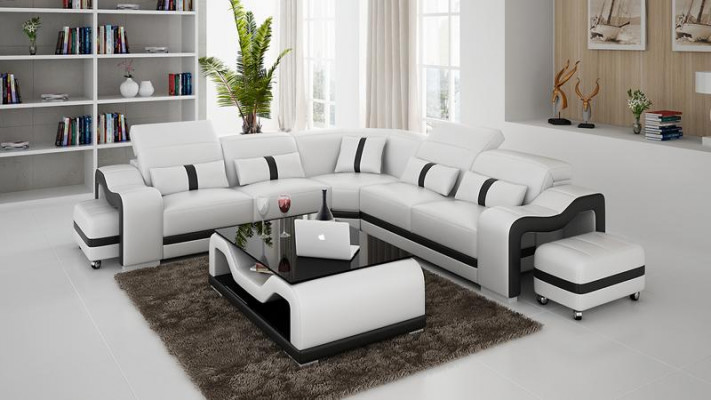Design corner sofa couch leather L-shaped living landscape upholstery corner suite