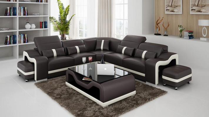 Design corner sofa couch leather L-shaped living landscape upholstery corner suite