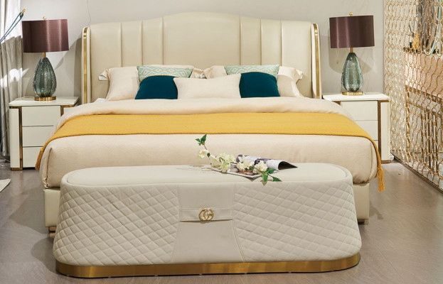 Bed upholstered bed luxury bedroom design beds textile leather bed frame