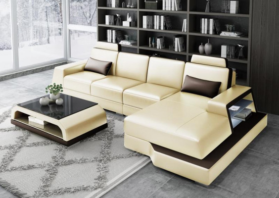 Modern sectional sofa design corner living landscape leather textile couch LED
