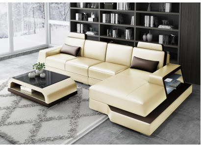 Modern sectional sofa design corner living landscape leather textile couch LED