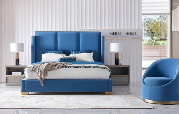 Royal blue bed double bedroom beds textile 180x200 luxury hotel