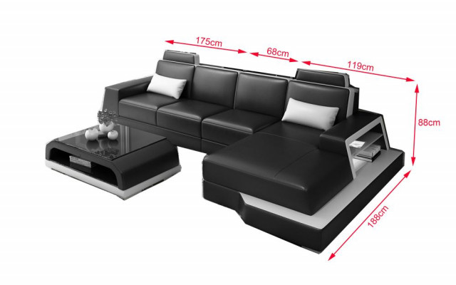 Modern sectional sofa design corner living landscape leather textile couch LED