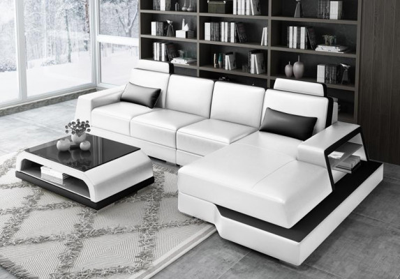 Modern sectional sofa design corner living landscape leather textile couch LED