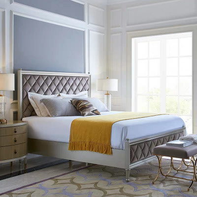 Classic designer bed bedroom textile leather upholstery Italian furniture