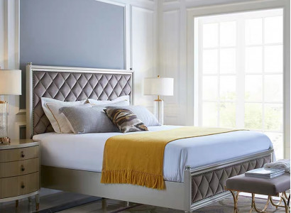 Classic designer bed bedroom textile leather upholstery Italian furniture