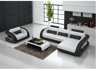 Leather Sofa Couch Living Area Corner Sofa + Armchair New Set Design Sofa with USB