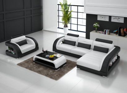 Leather Sofa Couch Living Area Corner Sofa + Armchair New Set Design Sofa with USB