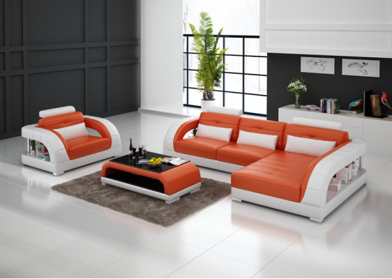 Leather Sofa Couch Living Area Corner Sofa + Armchair New Set Design Sofa with USB