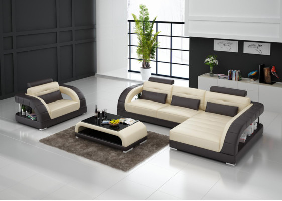 Leather Sofa Couch Living Area Corner Sofa + Armchair New Set Design Sofa with USB