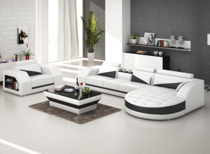 Leather sofa couch living landscape corner sofa + armchair set design sofa G8018E