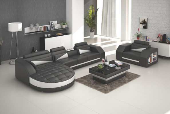 Leather sofa couch living landscape corner sofa + armchair set design sofa G8018E