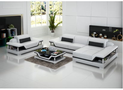 Design leather sofa couch upholstery corner living landscape suite sofa new USB LED
