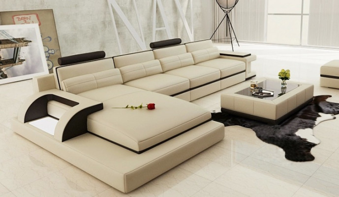 Corner sofa with USB, upholstered sofa living area seating corner set leather textile PH115