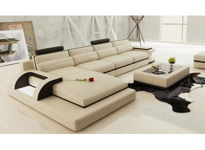 Corner sofa with USB, upholstered sofa living area seating corner set leather textile PH115
