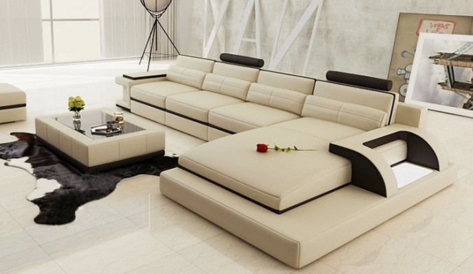 Corner sofa with USB, upholstered sofa living area seating corner set leather textile PH115