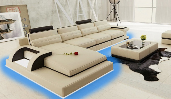 Corner sofa with USB, upholstered sofa living area seating corner set leather textile PH115