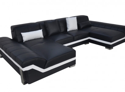 Leather sofa couch living landscape corner set design modern sofa U-shape with USB