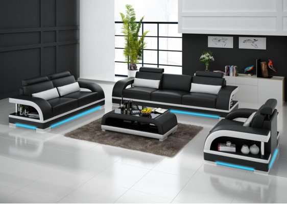 Leather sofa couch living landscape 3+2+1 seater sofa suite decor design new