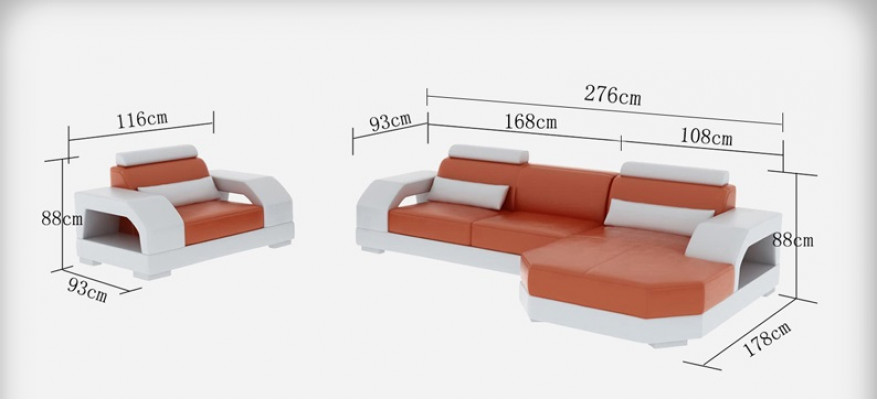 Leather sofa couch sectional corner sofa + armchair set design modern LED USB
