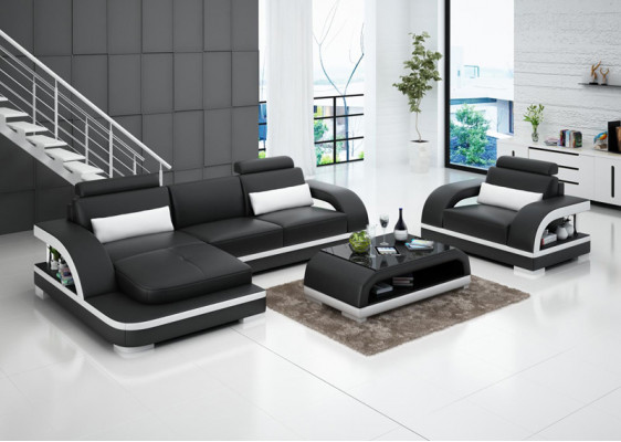 Leather Sofa Couch Living Landscape Corner Sofa + Armchair Suite Modern Sofa LED + USB