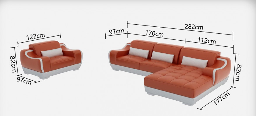 Leather Sofa Couch Living Landscape Corner Sofa + Armchair New Suite Modern Sofa G8025E