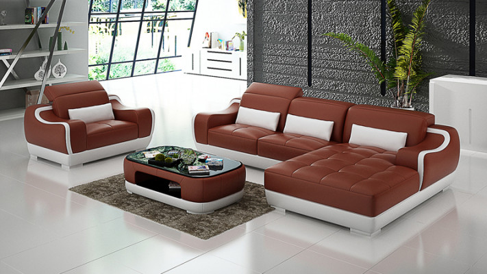 Leather Sofa Couch Living Landscape Corner Sofa + Armchair New Suite Modern Sofa G8025E