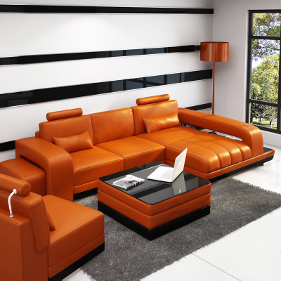 Leather sofa couch living area corner sofa corner ensemble design sofa USB orange new