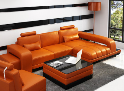 Leather sofa couch living area corner sofa corner ensemble design sofa USB orange new