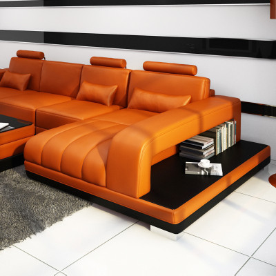 Leather sofa couch living area corner sofa corner ensemble design sofa USB orange new