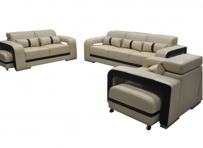 Sofa Leather Couch Upholstery Suite 3+2+1 Seat Complete Set Design New