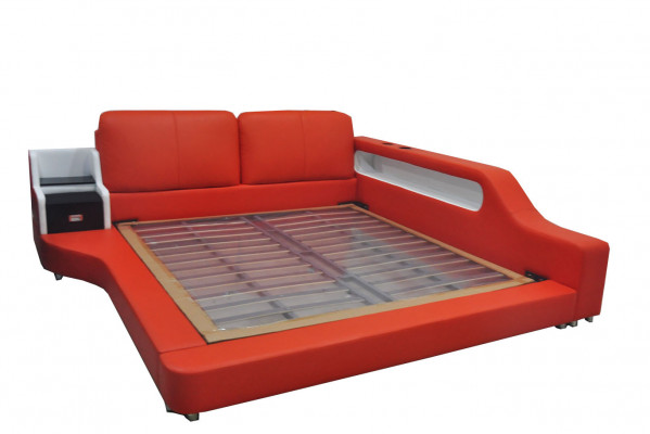 Double luxury design leather bed with USB hotel multifunction