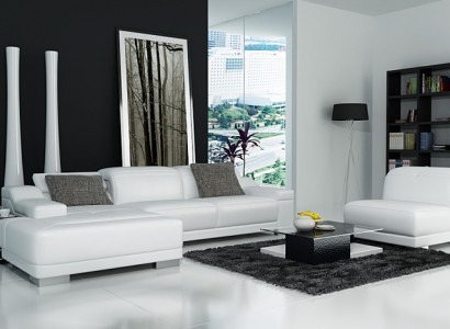 Leather sofa, sofa, couch, living area, corner sofa, corner suite, design + armchair K5002D