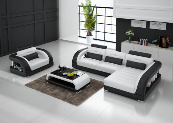 Leather sofa couch living area corner sofa + armchair new set design