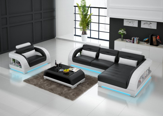 Leather sofa couch living area corner sofa + armchair new set design